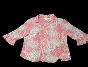 Gloria Lance 3/4 Ruffled Flare Sleeve Button Up Blouse Womens Size 1X Pink Peach